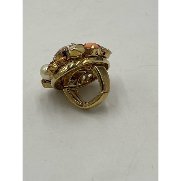 QVC Goldtone Oval Orange Peach Crystal Cluster Stretch Ring - Picture 9 of 11